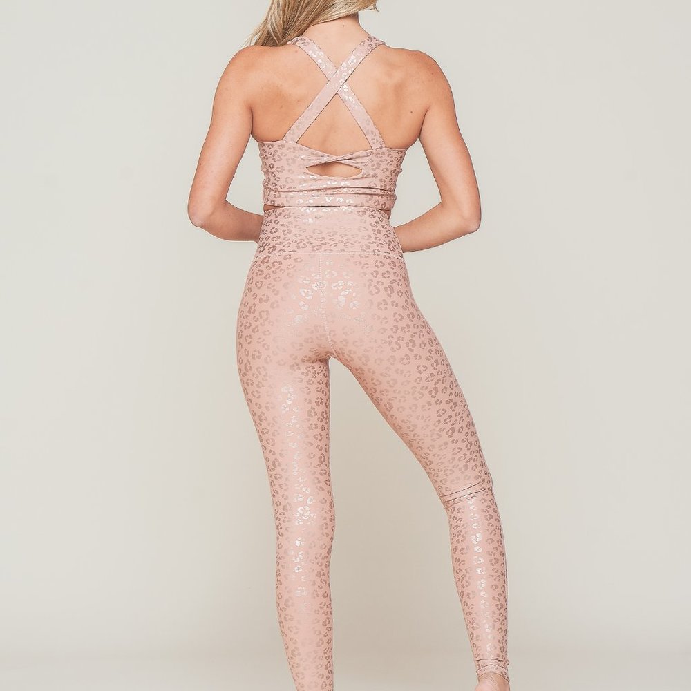 Gold Leopard Foil High Waisted Leggings/Bra - Picture 2 of 3